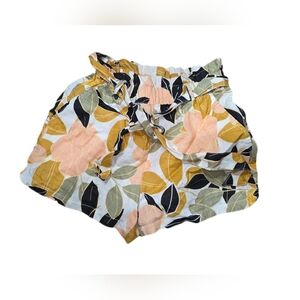 Rachel Zoe 100% Linen High-Waist Floral Tie-Waist Shorts in Yellow, Pink & Black